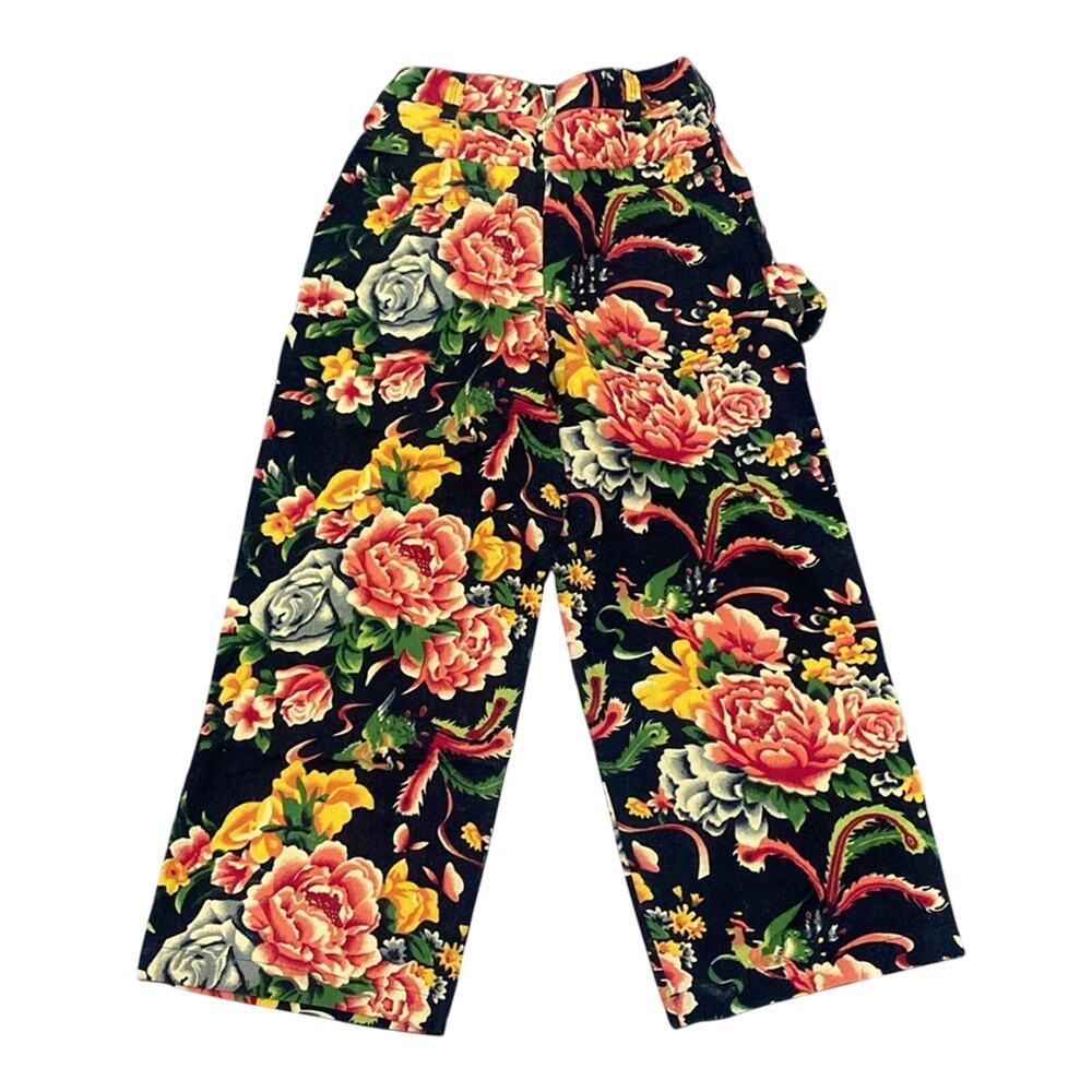 Black Floral Cropped Pant Womens Sz Small Wide Leg - Picture 6 of 6